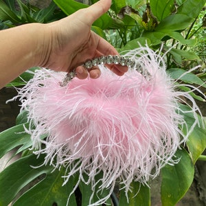 Mini bolsa de penas rosa personalizada para coquetel, bolsa bordada, bolsa personalizada, mini bolsa, bolsa pequena, presente para namorada