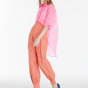 Custom shocking pink natural thai silk organza t-shirt for women,Summer shirt, Summer clothing,Hawaiian dress