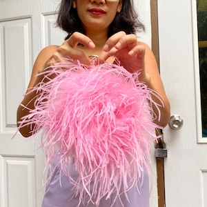 Angie sweet pink feathers mini bag for cocktail party,Embroidery bag,Personalized bag,Mini pouch,Small bag,Ostrich feather purse