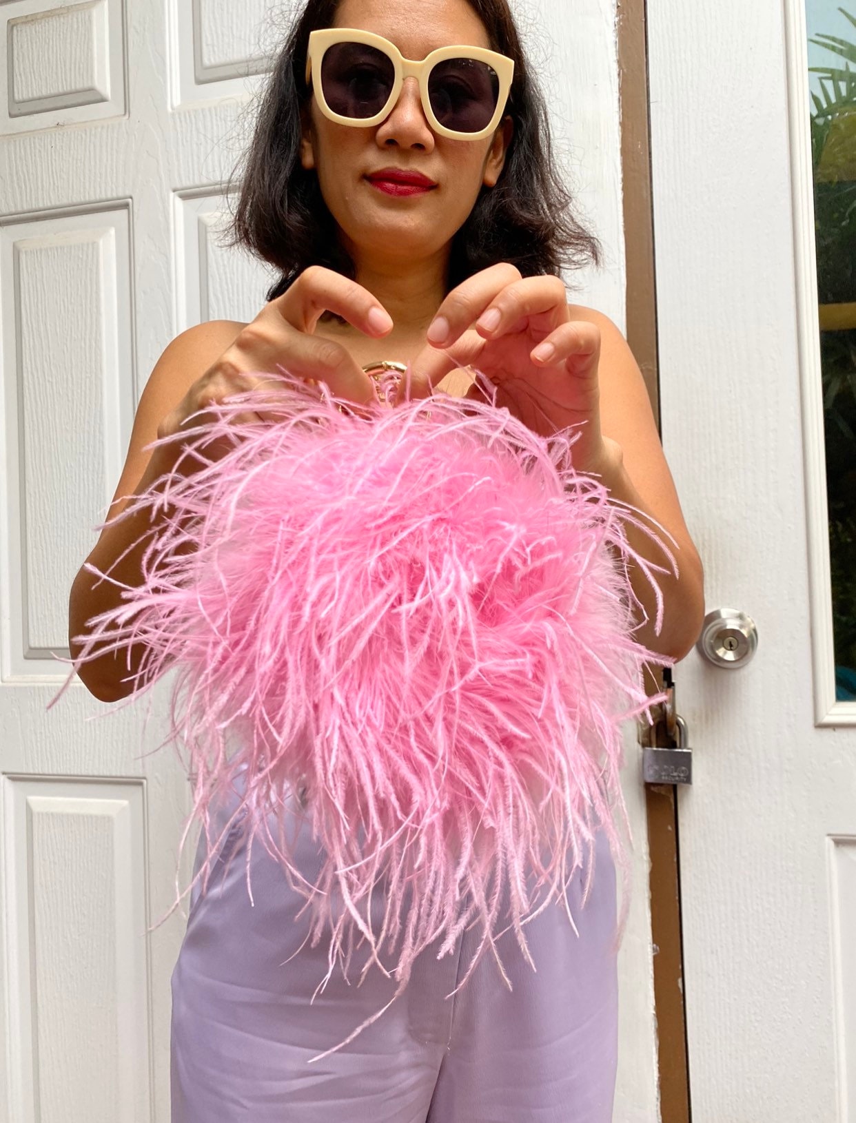 LIGHT PINK FEATHER BAG