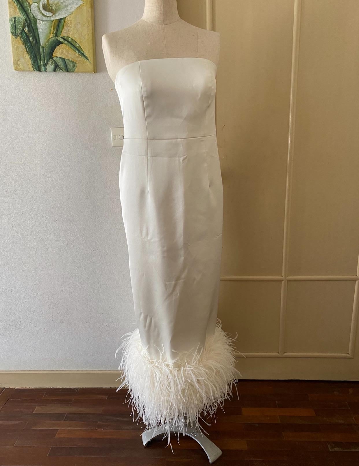 cream dress with feathers LAPOINTE Satin Cape Dress With Feathers