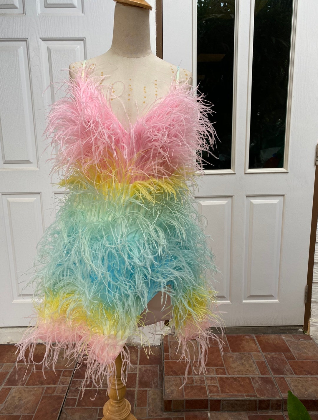 rainbow feather dress