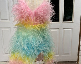 SGinstar Juliet Rainbow Feather Wedding Dress For Women