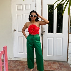 Daria red rose crop top for women,Bridal separates top,Holiday dress,plus size wedding dress,Floral wedding dress, Unique wedding dress