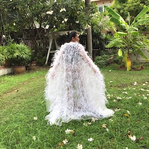 Jelly Embroidered Feather Cape, Long Cape Dress ,Wedding dress,Plus Size Wedding Dress ,Cape Gown, White Cape Dress For Women,LGBTQ Dress