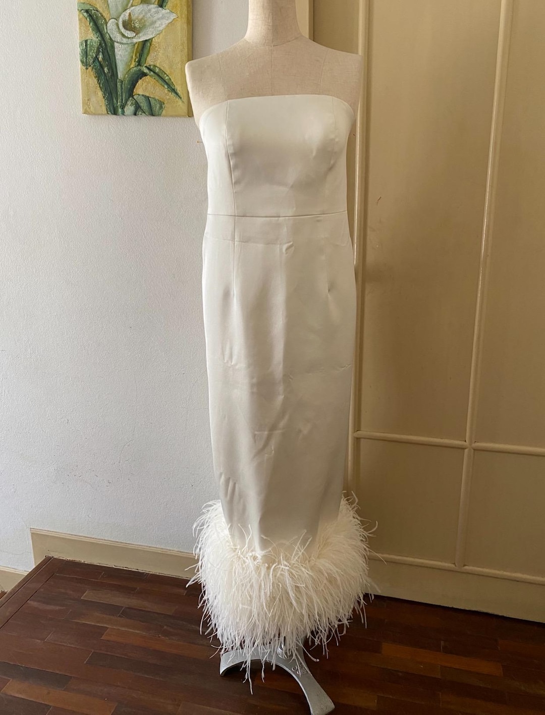 Custom Cream Feathers Midi Dress for Women,unique Wedding Dress,wedding ...