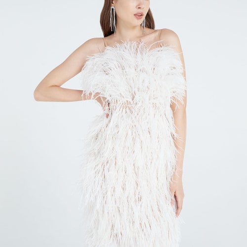 SGinstar Anna Embroidered feathers Lace Dress,Wedding Dress,Feather Cocktail Dress, Feather Prom Dress, Feather Trim,Unique wedding dress