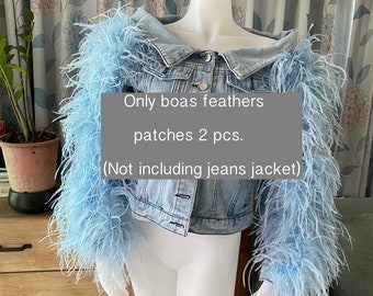 2 pcs.Boas feathers patches are removable and detachable for your jeans jacket length 20 inches (not including jeans jacket),DIY patches