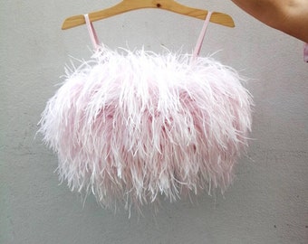 Gina Pale Pink Feather Top ,Feather Top ,Feather Prom Top ,Feather Cocktail Top,Bridal separates top, Plus size dress