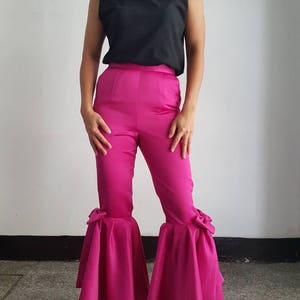 Pantalon personnalisé à nœud rose vif pour femmes, robe de cocktail pour taille plus, pantalon fait main image 6