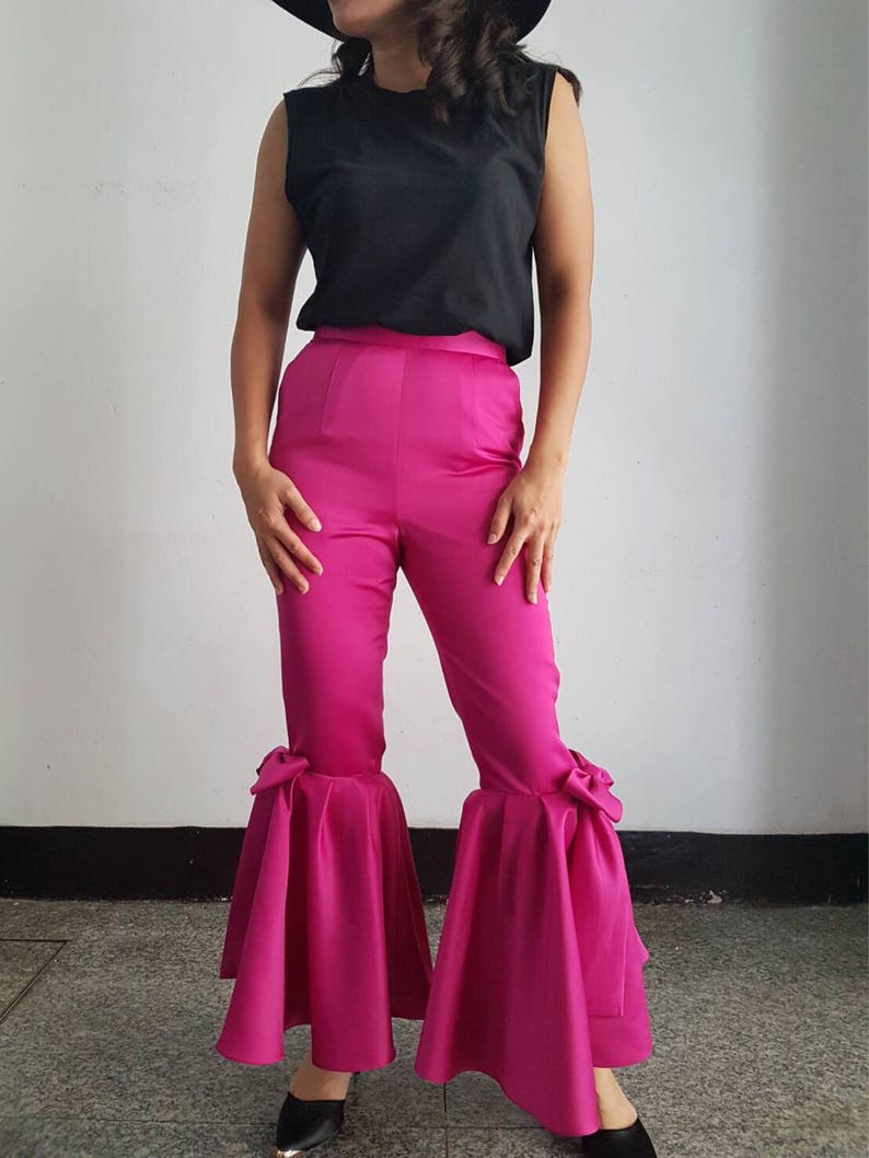 Pantalon personnalisé à nœud rose vif pour femmes, robe de cocktail pour taille plus, pantalon fait main image 6