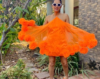 orange short dress for women Velvi - Size Medium, Rita One Sleeve Sequin Mini Dress - Burnt Orange - Final Sale