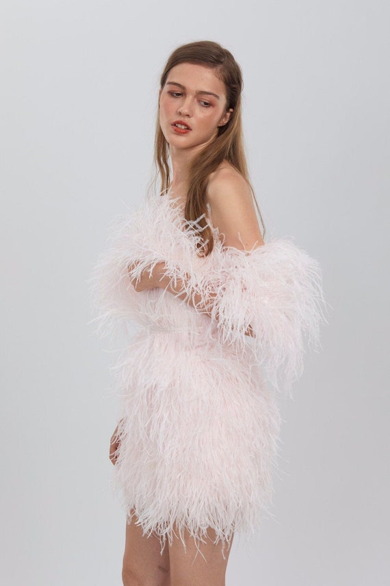 pink feather cocktail dress