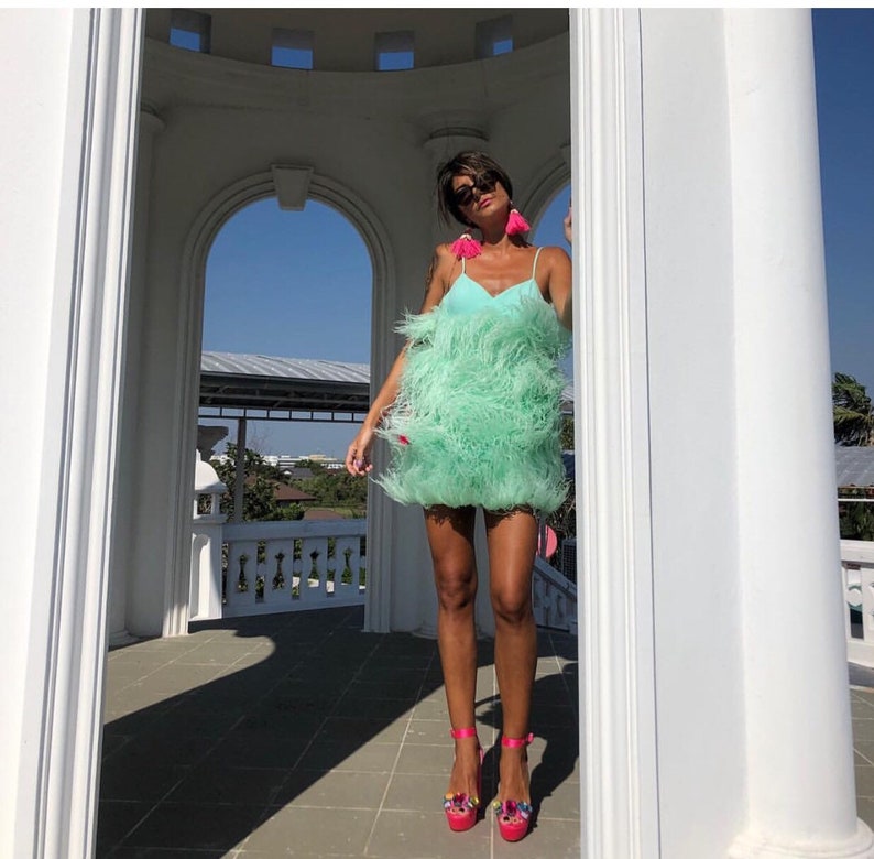 SGinstar Sasha Nude Pink Feather Dress Feather Cocktail Dress image 7