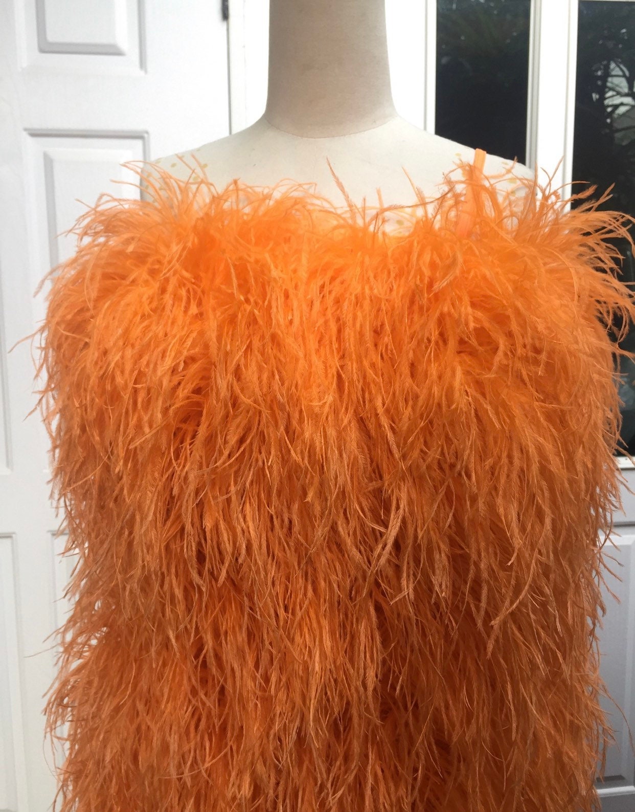 Aston Orange Feather Dress Feather Trim Dress Feather Cocktail Dress  Feather Prom Dress 