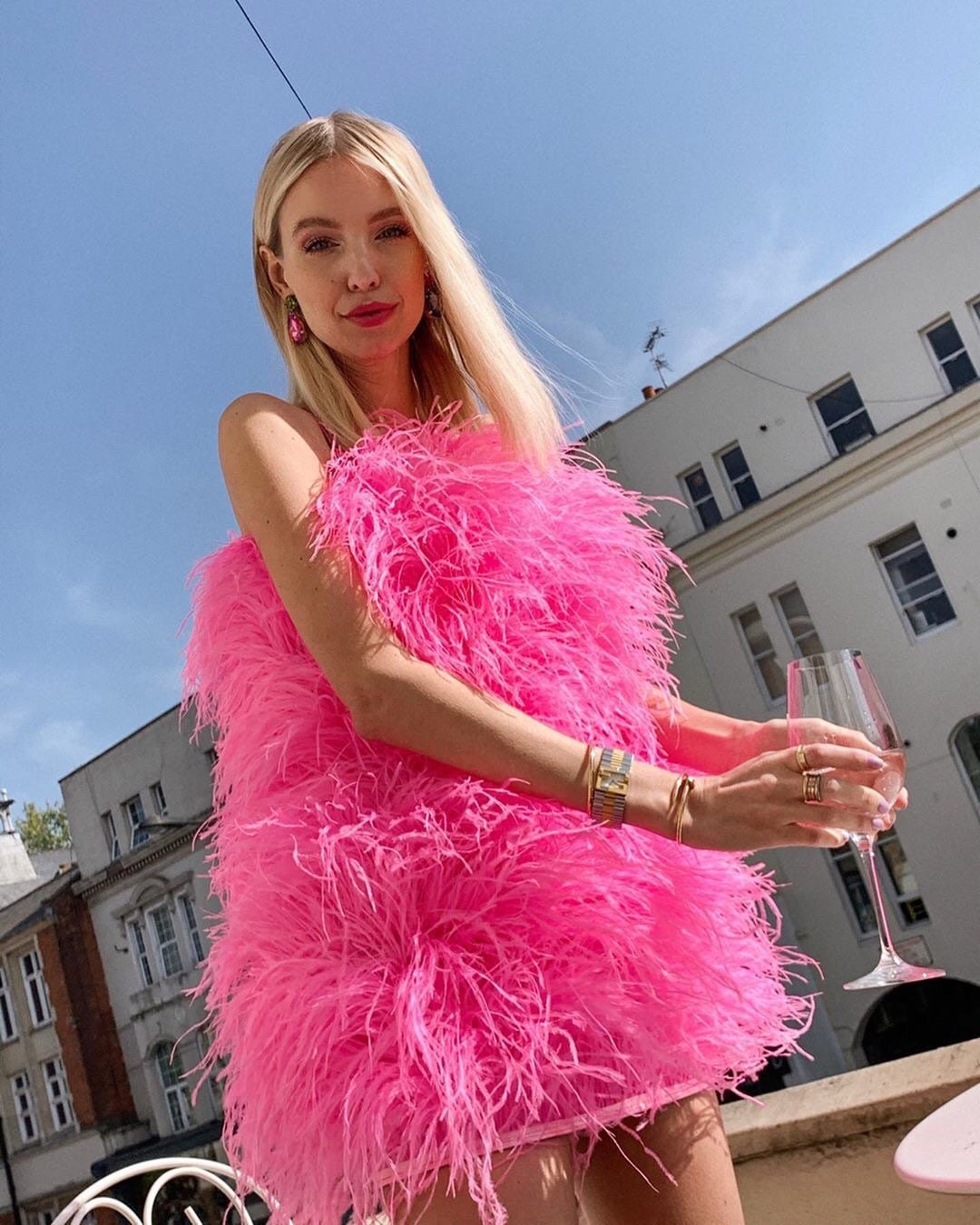 pink feather dress