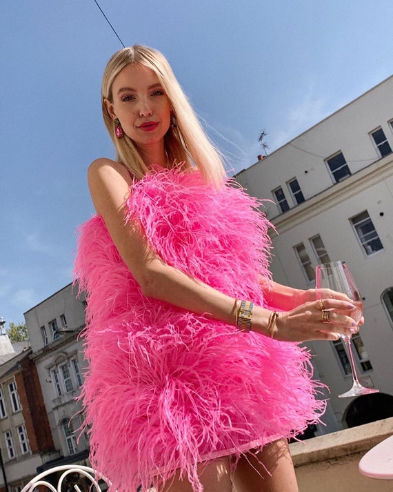 Aston Shocking Pink Ostrich Feather Dress ,feather Prom Dress, Feather  Cocktail Dress Feather Wedding Dress Feather Pink Dress 