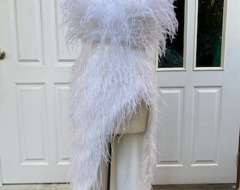 Vestido blanco de plumas con abertura alta, vestido de novia alternativo, vestido de corsé para mujer, vestido de invitada de boda, vestido de novia de talla grande, vestidos hechos a mano