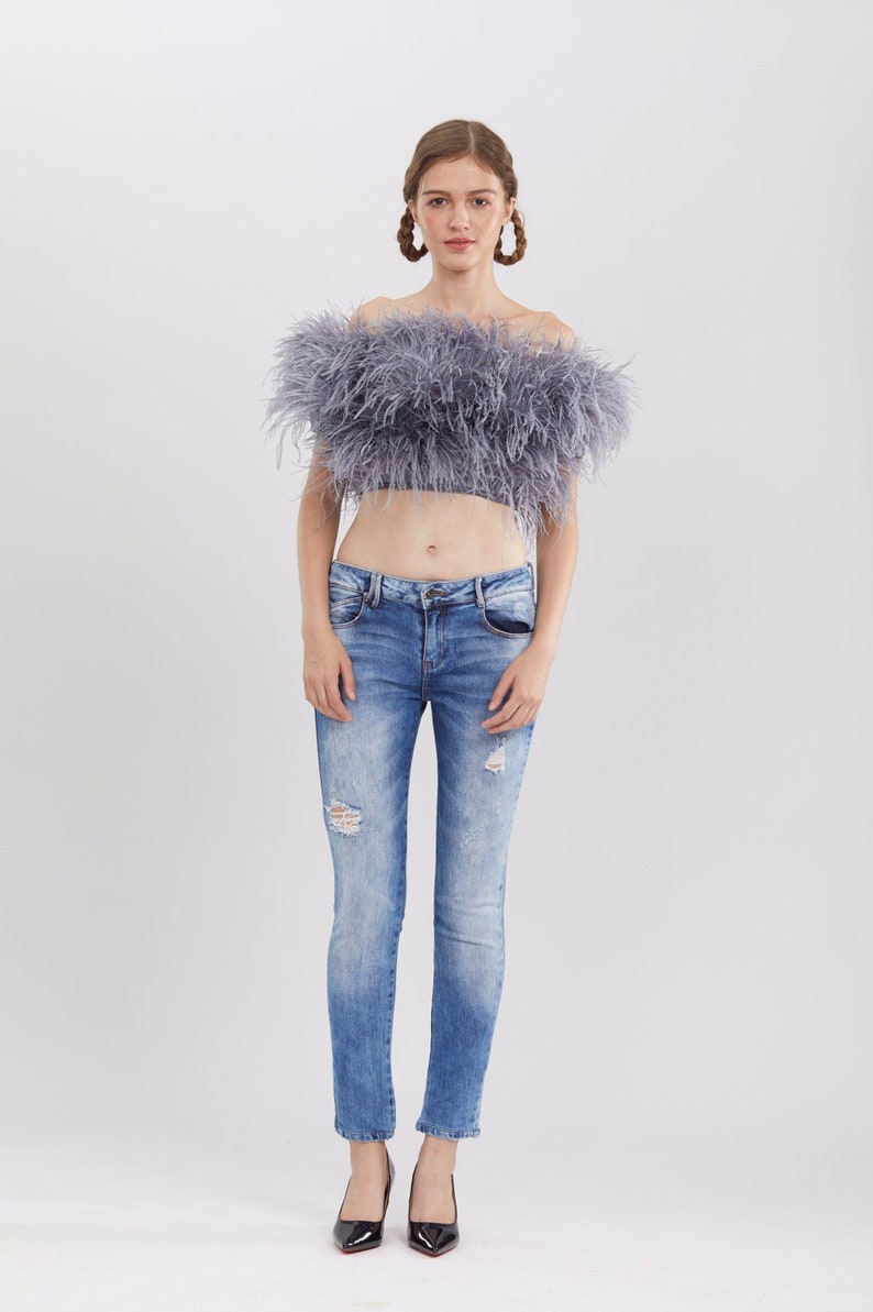 SGinstar Zara Off The Shoulder Feather Top Feather Cocktail Top For Women