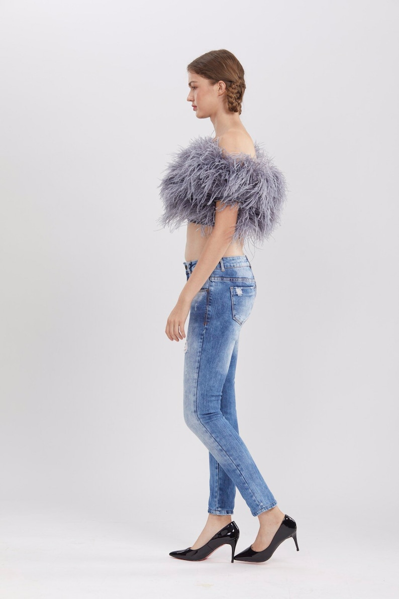 SGinstar Zara Off The Shoulder Feather Top Feather Cocktail Top For Women