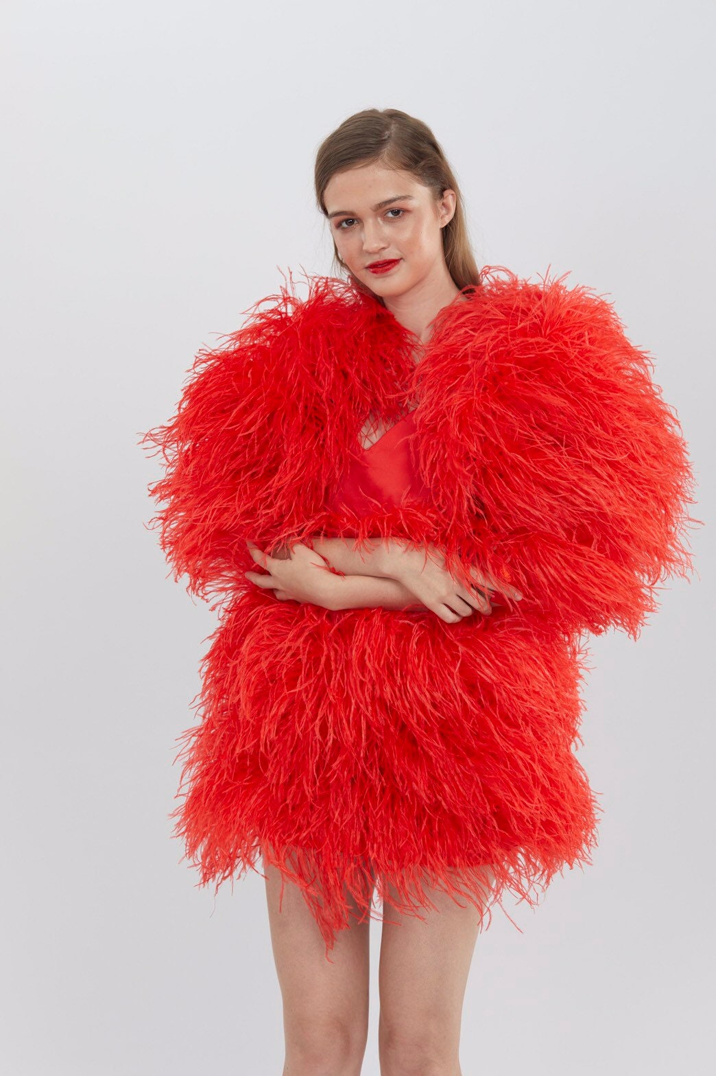 red ostrich feather dress Dolce Vita Feather Mini Dress in Red