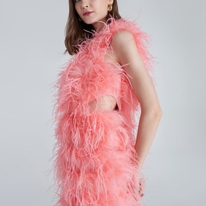 SGinstar Aston Shocking Pink Ostrich Feather Dress ,Feather Prom Dress, Feather Cocktail Dress Feather Wedding Dress Feather Pink Dress