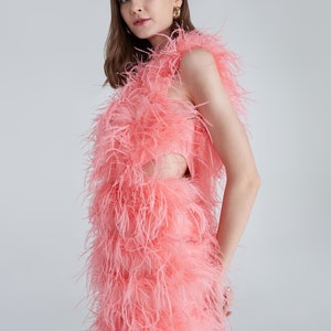 Orange feathers one the shoulder short dress for women,Alternative wedding dress for plus size,Custom dress gift for daughter,Gift for her