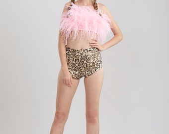 SGinstar Ray Light Pink Feather Crop Top Feather Top Feather Cocktail Top Feather Prom Top