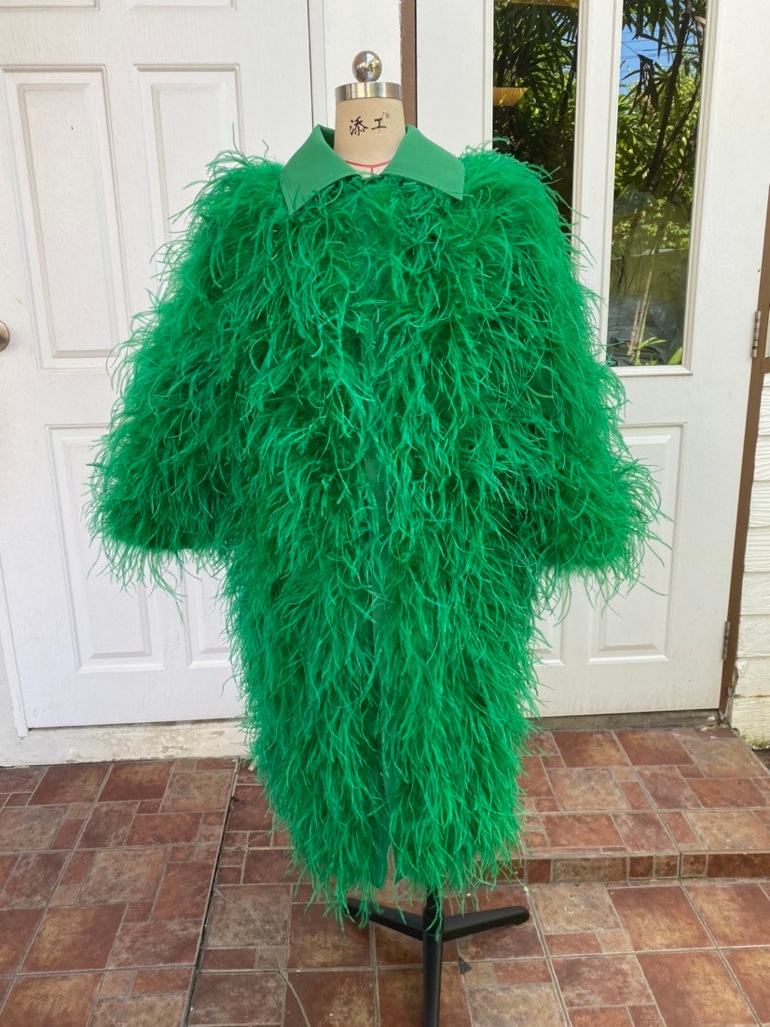 Green ostrich feather jacket sale