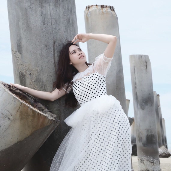 White Tulle Long Dress for Women 