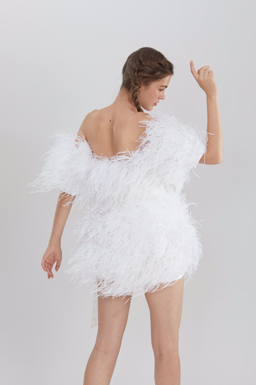 Sginstar Christina White Off-shoulder Feather Dress Feather | Etsy