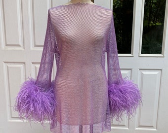 Lavender feathers rhinestone maternity dress ,Rhinestone dress birthday,Rhinestone dress plus size,Reception wedding dress