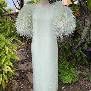 Sage green feathers puff sleeves maxi dress for women,Cocktail dress for wedding guest,Plus size wedding dress,Wedding Dress Simple