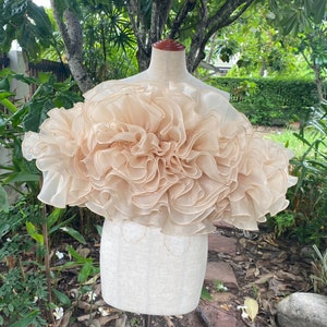 Custom beige off the shoulder ruffle Top,Graduation dress,Bridesmaids dress,Cocktail dress,Bridal separates top,Bridal top with sleeves