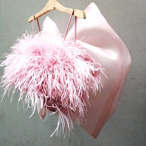 Shane  Pink Big Bow Feather Top Feather Cocktail Top Costume Party Feather Prom Top