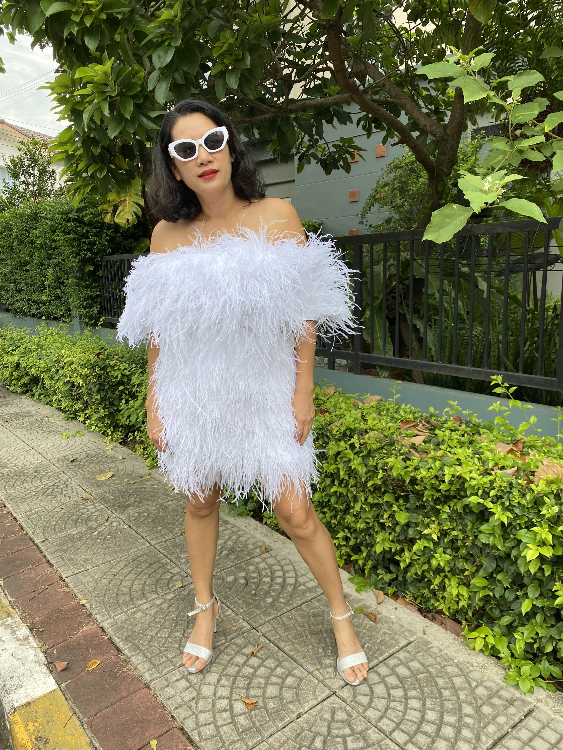 Fawn white feather skirt bodycon dress sale