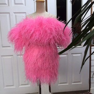 Sophie Shocking Pink Off the Shoulder Feather Dress Feather Cocktail Dress Feather Prom Dress Feather Wedding Dress