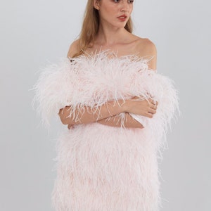 Sophie   Pink Off The Shoulder Feather Wedding  Dress Feather Cocktail Dress For Women