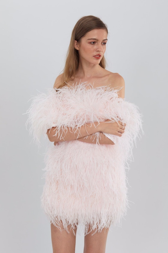 SGinstar Sophie Pink Off The Shoulder Feather Wedding Dress | Etsy