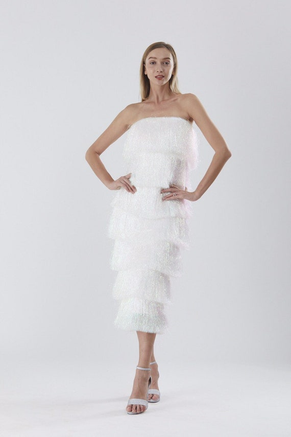 Riza White Tinsels Fringes Dress,unique Wedding Dress,wedding Guest Dress,graduation  Dress,bridesmaids Dress - Etsy