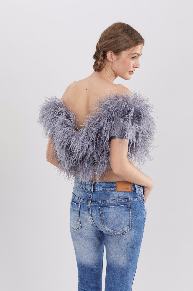 SGinstar Zara Off The Shoulder Feather Top Feather Cocktail Top For Women