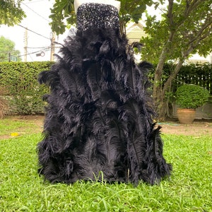 dinner dress of black worsted wool crepe with ostrich feathers Ostrich Feather Dress Black Plus Size