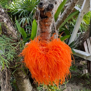 Arin orange ostrich feathers purse,Accessories for cocktail party,Feathers purse strap,Feather clutch purse,Ostrich feathers handbags