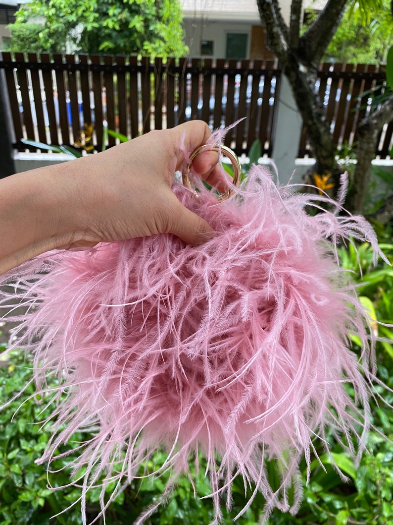 SGinstar Angie dusty rose pink feathers mini bag for women,Small feathers bag,Feathers hand bag,Purse bag for evening evening image 10