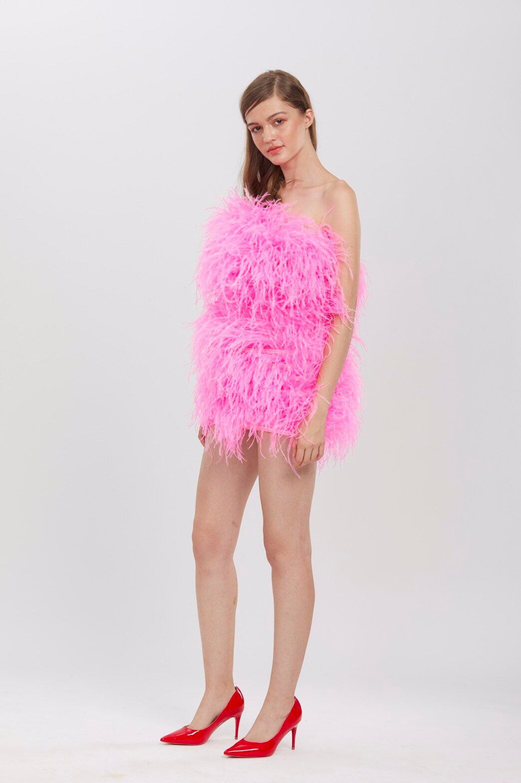 Custom Hot Pink Feather Mini Dress,Second Wedding Dress Plus Size,Personalized Mini Dress Women,Wedding Guest Dress,Evening Ball Gown