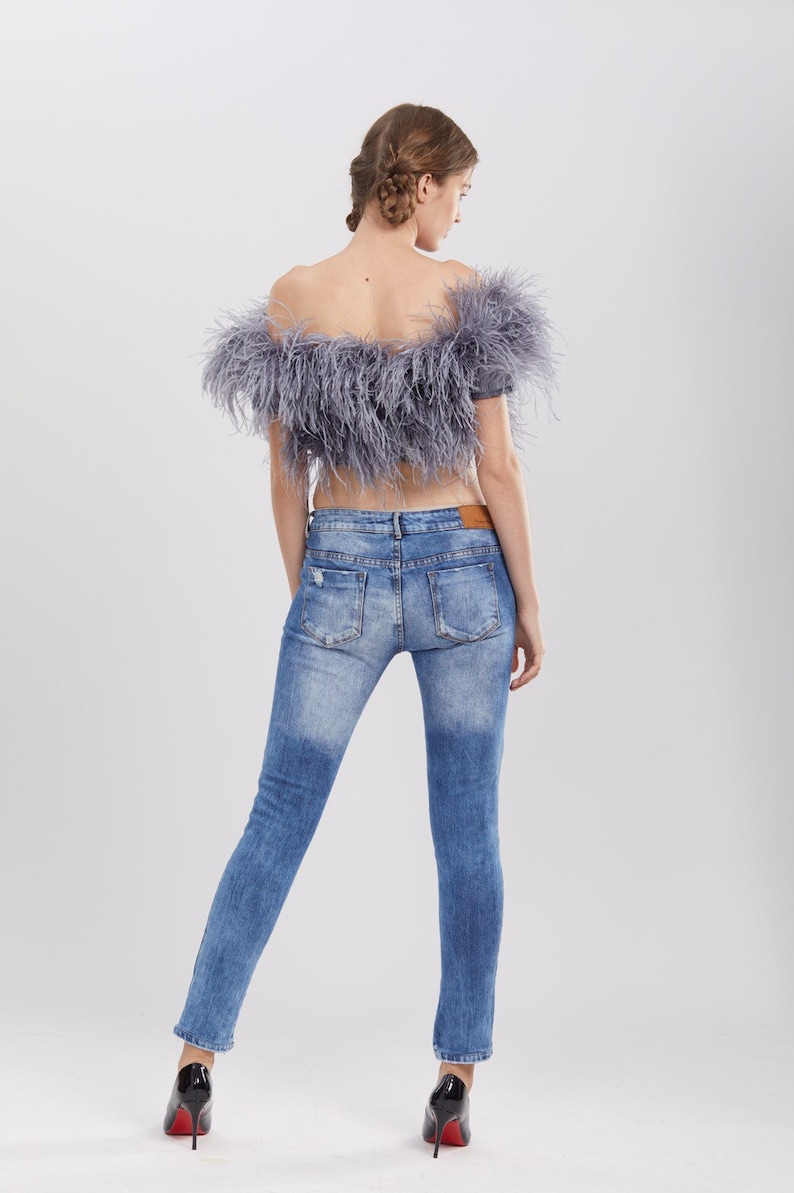 SGinstar Zara Off The Shoulder Feather Top Feather Cocktail Top For Women