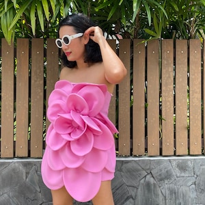 Pink 3D Floral Short Dress,Floral Wedding Dress,Plus Size Wedding Dress,3D Floral Wedding Dress,Wedding Guest Dress Summer