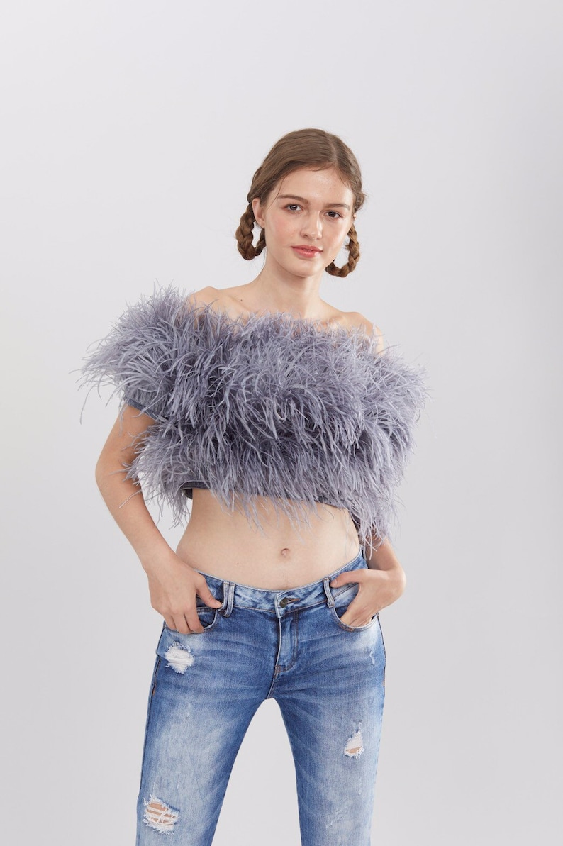 SGinstar Zara Off The Shoulder Feather Top Feather Cocktail Top For Women