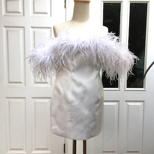 Alexa white boas feathers off the shoulder mini dress feather cocktail dress for women,Plus size dress,Birthday party dress,Maternity dress