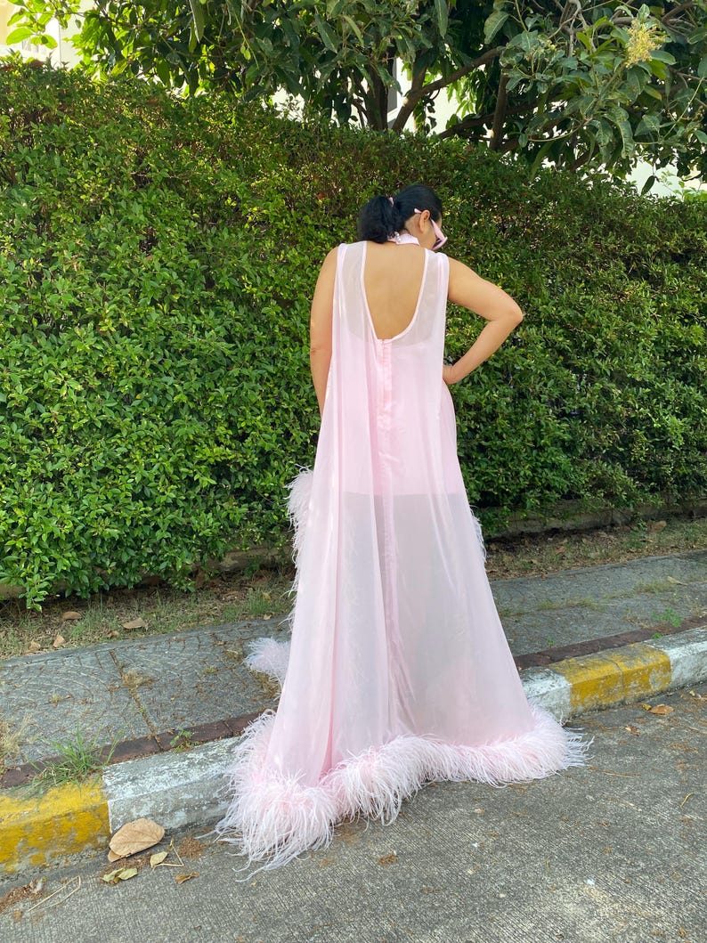 Custom Sweet Pink High Neck Long Tail Feathers Dress,festive Dress ...